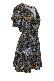 Current Boutique-Saloni - Orange, Black, & White Tiger Print Silk Wrap Dress Sz 6