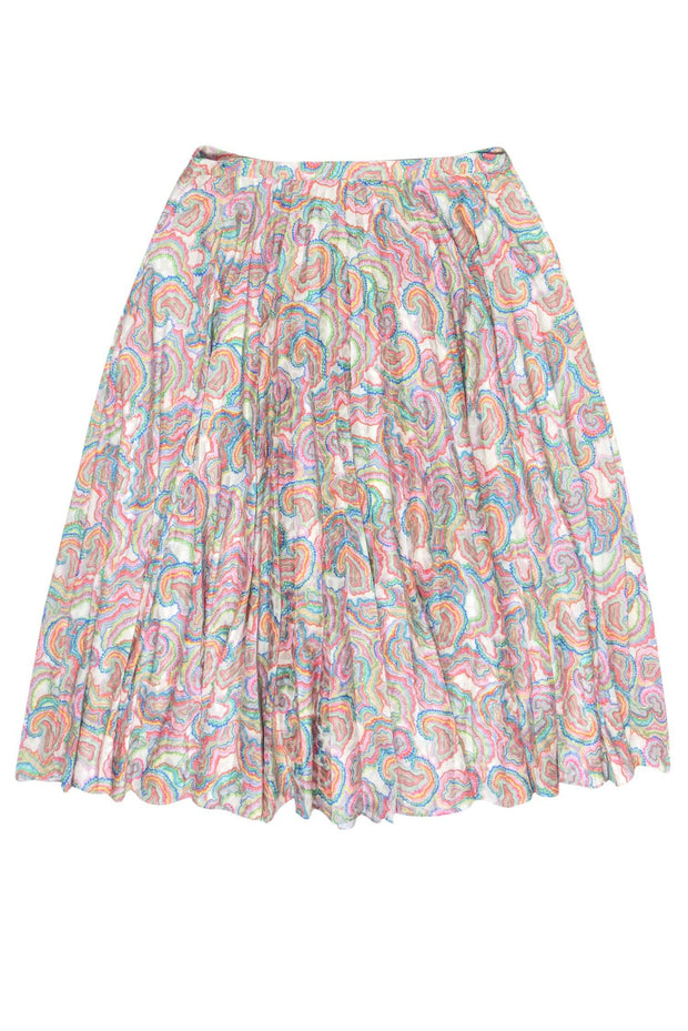 Current Boutique-Saloni - White & Multi Color Print Pleated Skirt Sz 12