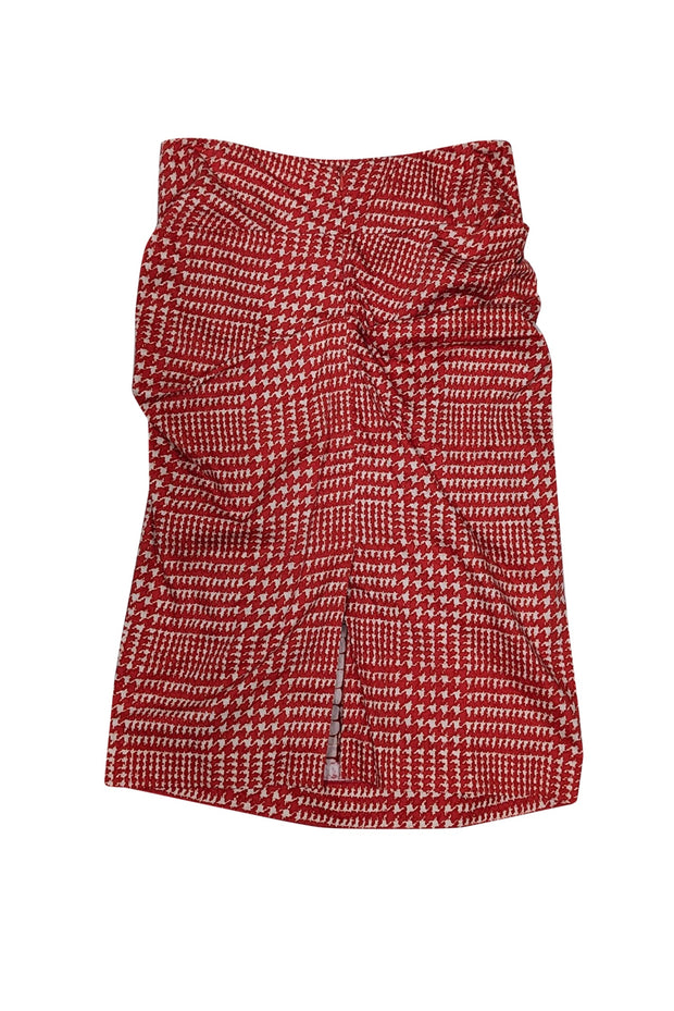 Current Boutique-Samantha Sung - Red & Off-White Houndstooth Print Cotton Ruched Skirt Sz 6