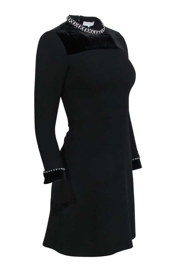 Current Boutique-Sandro - Black A-Line Dress w/ Rhinestone Trim Sz 2