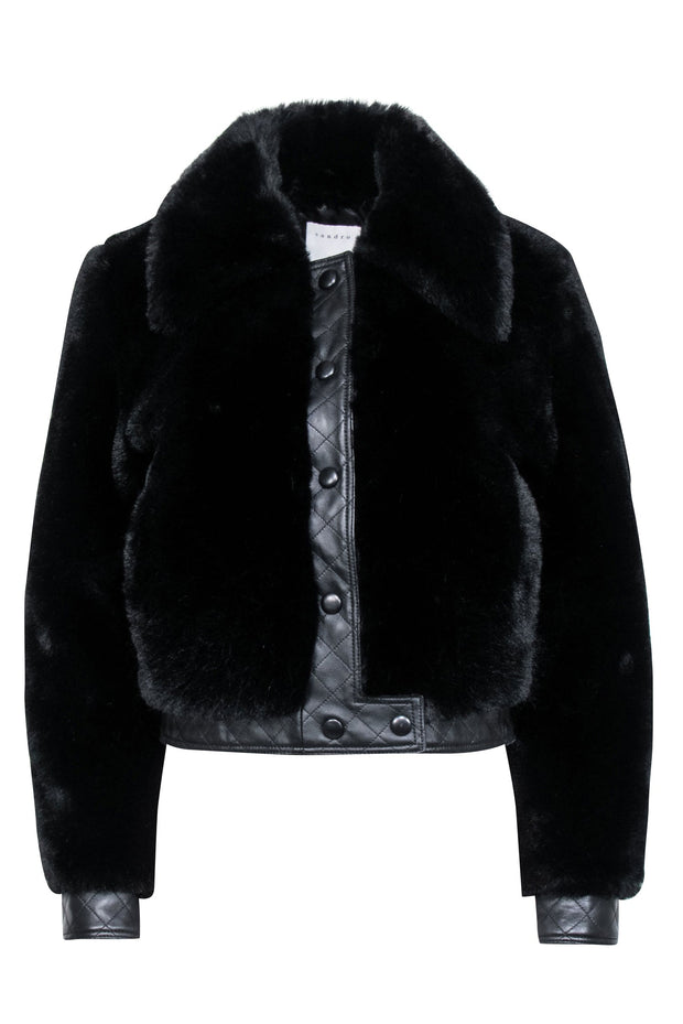 Current Boutique-Sandro - Black Faux Fur Button Front Coat Sz 2