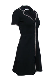 Current Boutique-Sandro - Black Knit Fit & Flare Dress w/ White Contrast Stitching Sz 4