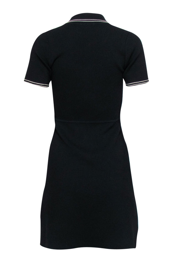 Current Boutique-Sandro - Black Knit Fit & Flare Dress w/ White Contrast Stitching Sz 4