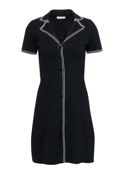Sandro - Black Knit Fit & Flare Dress w/ White Contrast Stitching Sz 4