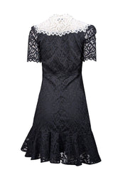 Current Boutique-Sandro - Black Lace w/ White Wide Lace Collar Dress Sz 4