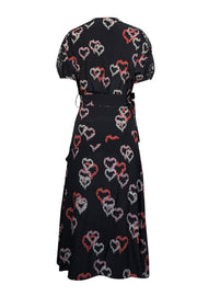 Current Boutique-Sandro - Black, Pink, & Red Heart Print Silk Dress w/ Lace Accents Sz 4