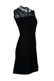 Current Boutique-Sandro - Black Ribbed Fit & Flare Dress w/ Embroidered Collar Sz 4