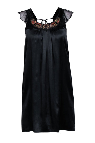 Current Boutique-Sandro - Black Silk w/ Embellished Neckline Sz S