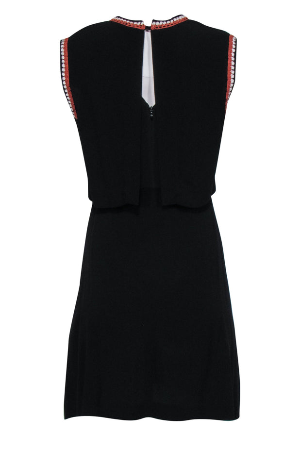 Current Boutique-Sandro - Black V-neck Overlay Dress w/ Embroidered Trim Sz M
