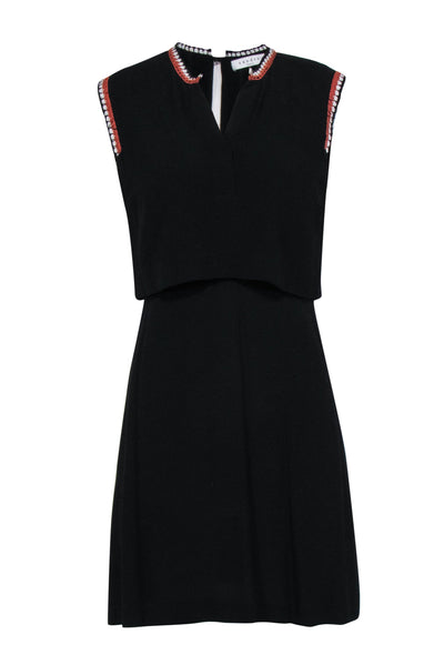 Current Boutique-Sandro - Black V-neck Overlay Dress w/ Embroidered Trim Sz M