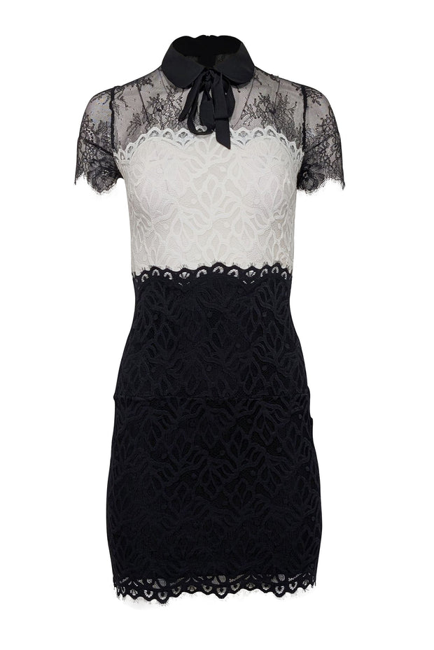 Current Boutique-Sandro - Black & White Lace Peter Pan Collar Dress Sz XS