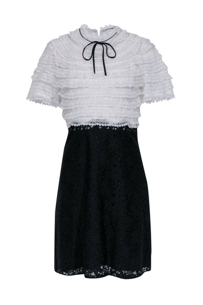 Current Boutique-Sandro - Black & White Two Tone Lace Dress w/ Bow Accent Sz L