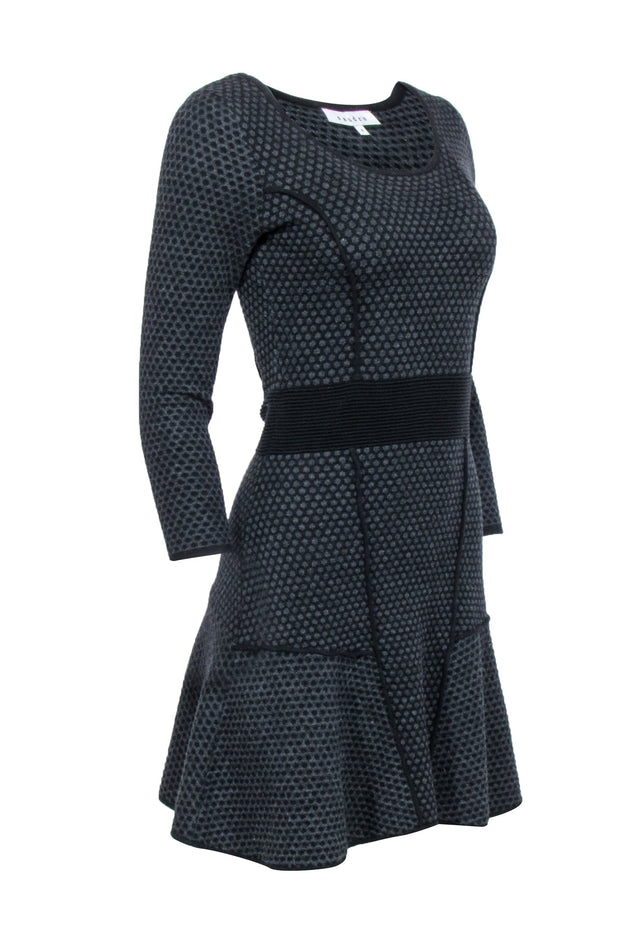 Current Boutique-Sandro - Black w/ Grey Polka Dot Knit Long Sleeve Dress Sz 4