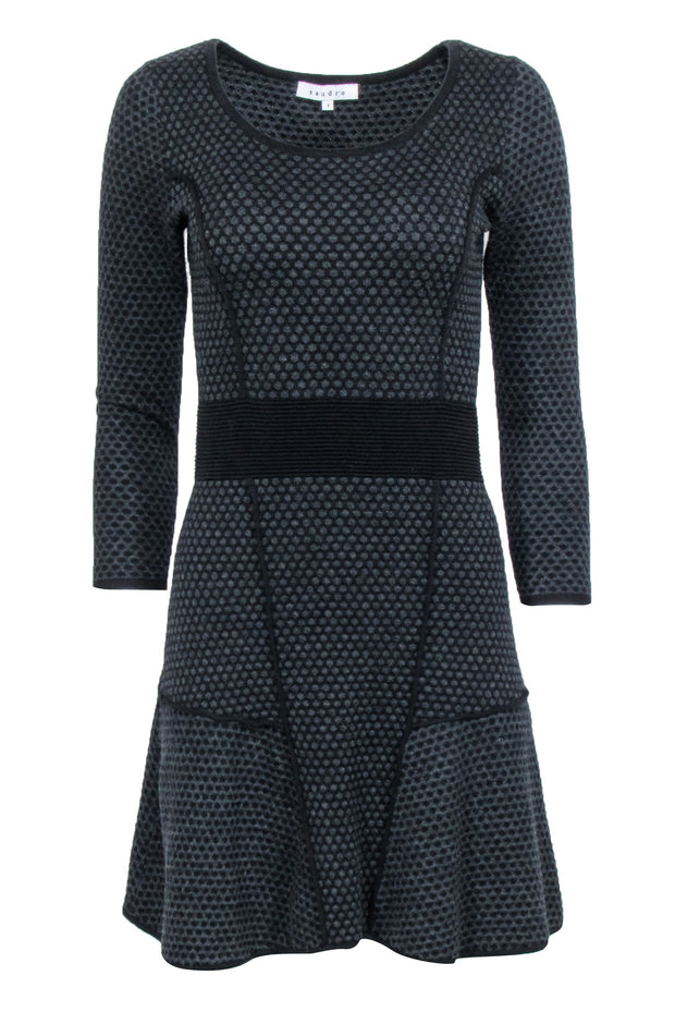Current Boutique-Sandro - Black w/ Grey Polka Dot Knit Long Sleeve Dress Sz 4