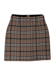 Current Boutique-Sandro - Camel Brown, Black, & White Plaid Tartan Skirt Sz 6