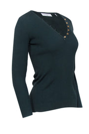 Current Boutique-Sandro - Dark Green Ribbed Knit V-Neck Top Sz S