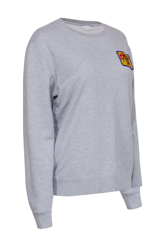 Current Boutique-Sandro - Grey Crewneck Sweatshirt w/ Patch Sz M