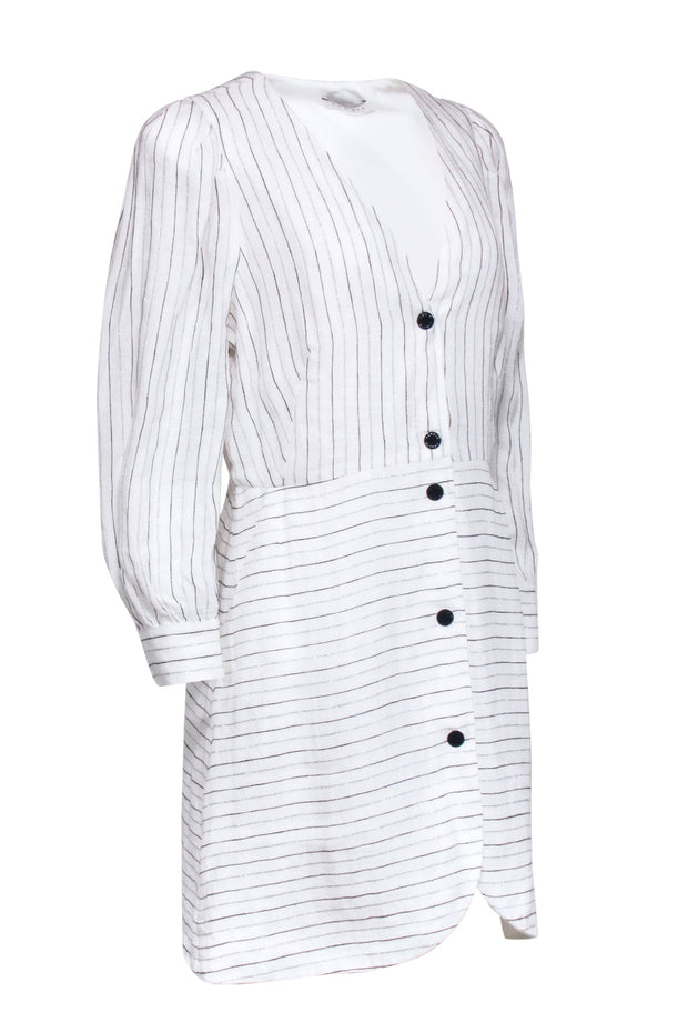 Current Boutique-Sandro - Ivory & Metallic Stripe Button Front Dress Sz 10