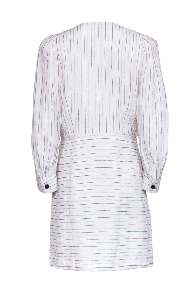 Current Boutique-Sandro - Ivory & Metallic Stripe Button Front Dress Sz 10