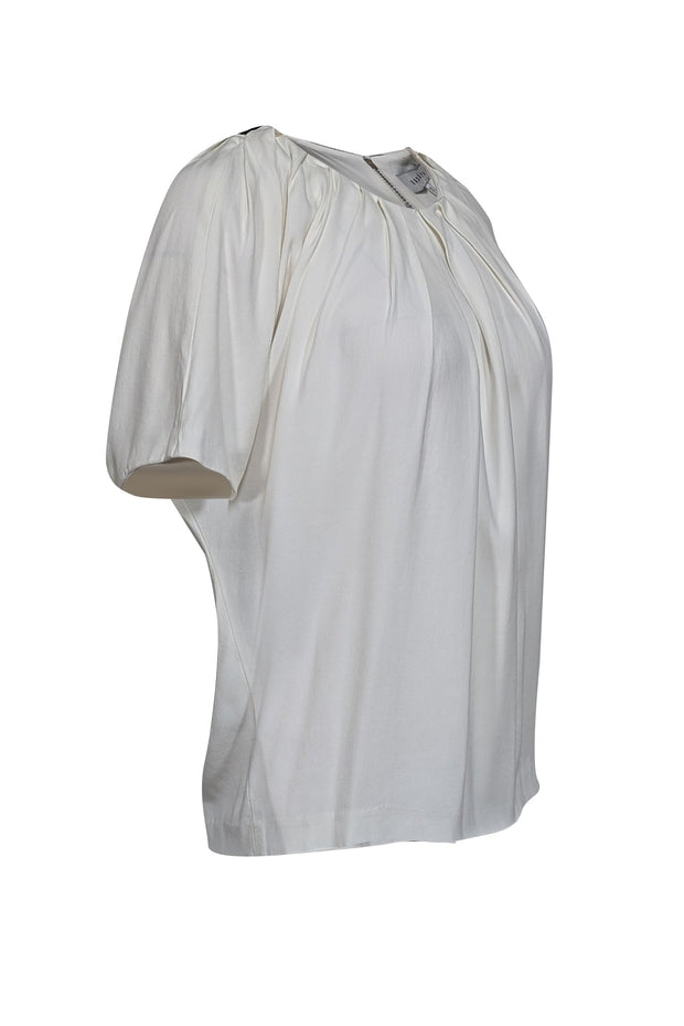 Current Boutique-Sandro - Ivory Short Sleeve w/ Pleated Details & Black Colorblock Top Sz L