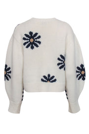 Current Boutique-Sandro - Ivory w/ Navy Floral Pattern Wool Blend Sweater Sz L