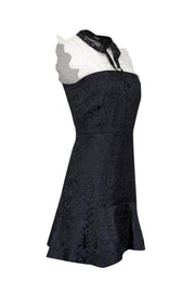 Current Boutique-Sandro - Navy & Black Brocade Dress w/ White Lace Sz 4