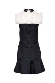 Current Boutique-Sandro - Navy & Black Brocade Dress w/ White Lace Sz 4