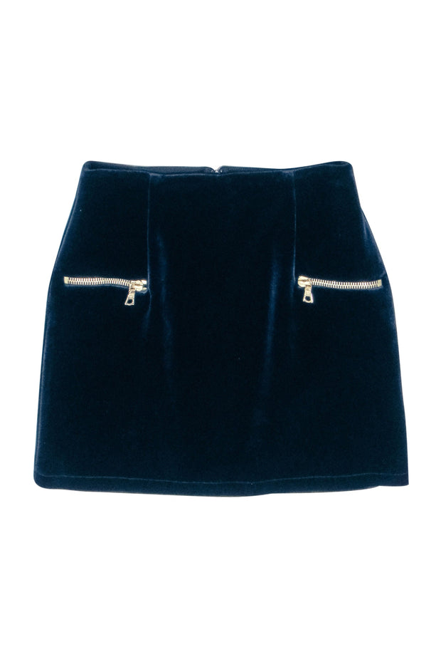 Current Boutique-Sandro - Navy Velvet Zipper Detail Mini Skirt Sz 6