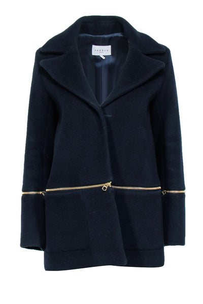 Current Boutique-Sandro - Navy Wool Blend Zipper Detail Coat Sz 6