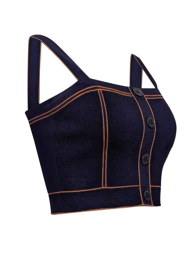 Current Boutique-Sandro - Navy w/ Orange Trim Sleeveless Crop Top Sz 4