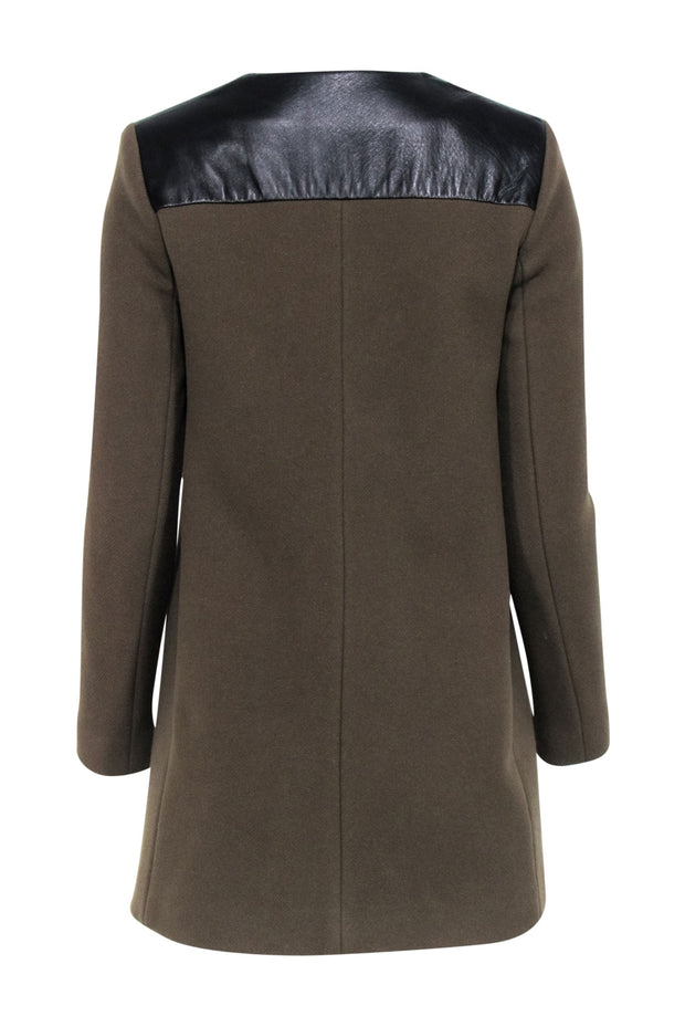 Current Boutique-Sandro - Olive Wool Blend Coat w/ Lamb Leather Detail Sz 6