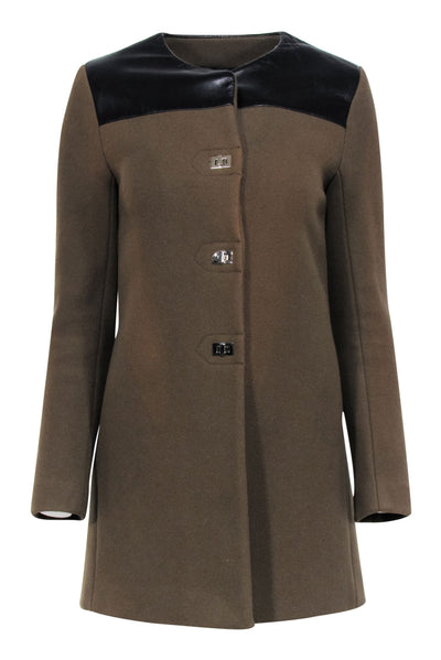 Current Boutique-Sandro - Olive Wool Blend Coat w/ Lamb Leather Detail Sz 6