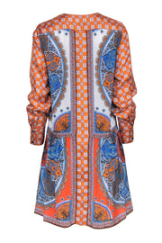 Current Boutique-Sandro - Orange & Blue Mosaic Print Long Sleeve Dress Sz 4