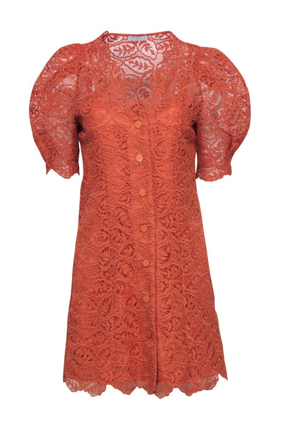 Current Boutique-Sandro - Orange Lace Mini Short Sleeve Button Front Dress Sz 6