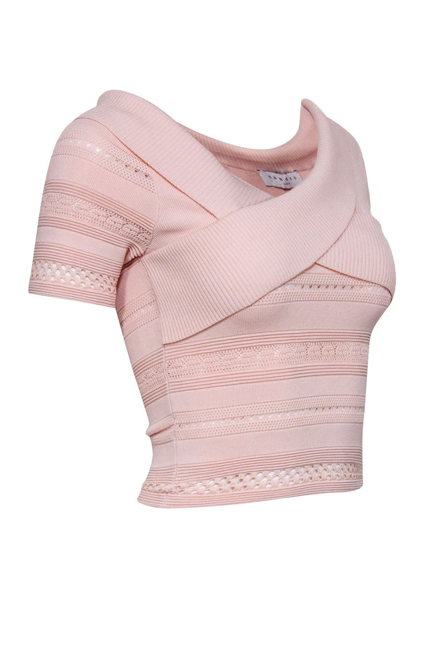 Current Boutique-Sandro - Pastel Pink Off-the-Shoulder Knitted Top Sz S