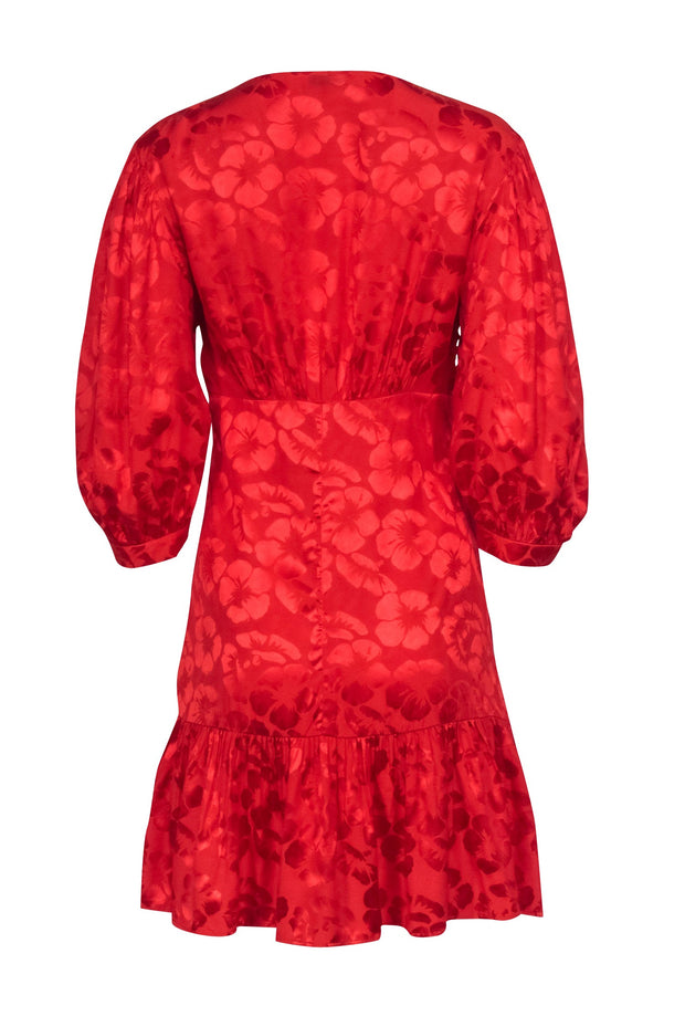 Current Boutique-Sandro - Red Silk Blend Floral Jacquard "Azelie" Mini Dress Sz 6