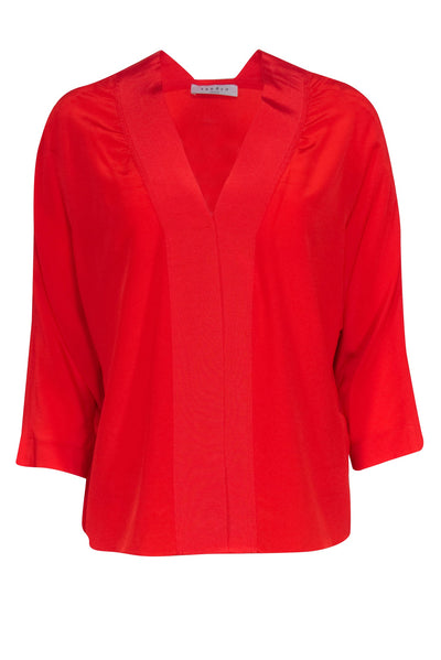 Current Boutique-Sandro - Red Silk V-Neckline Blouse Sz L