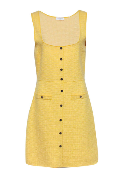 Current Boutique-Sandro - Yellow Tweed Button-Up Sleeveless A-Line Dress Sz L