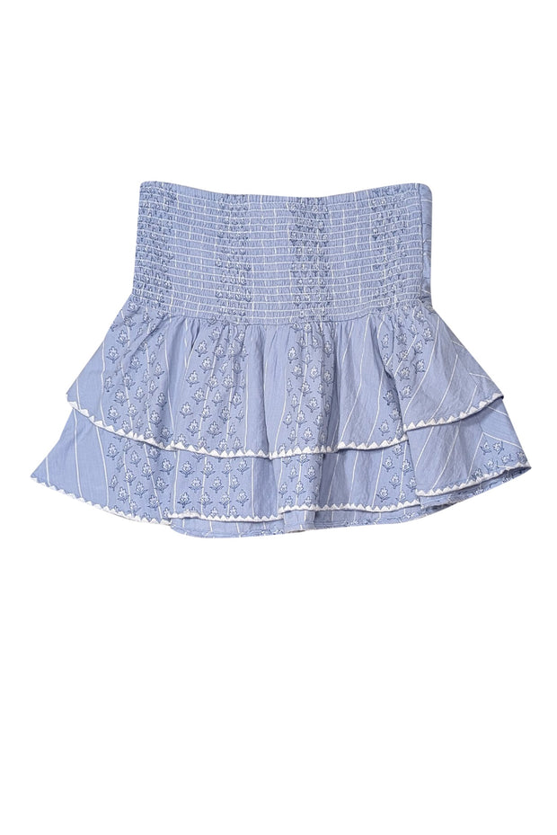 Current Boutique-Saylor - Blue & White Print Smocked Waist Mini Skirt Sz L