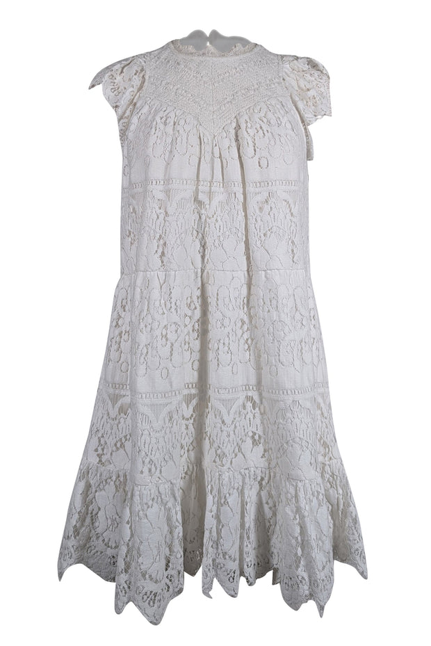 Current Boutique-Saylor - Ivory Lace Cap Sleeve Dress Sz M