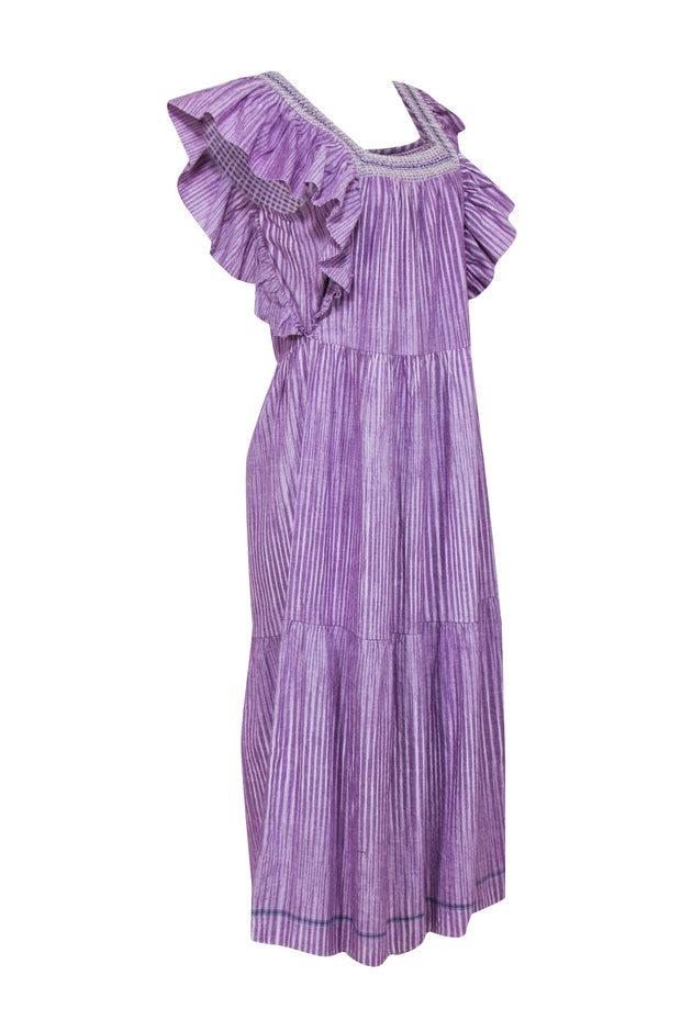 Current Boutique-Saylor - Purple Striped Cotton Midi Dress Sz L