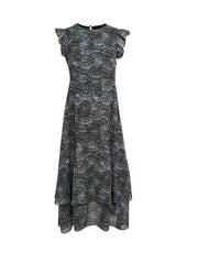 Current Boutique-Scotch & Soda - Dark Green, Teal, & Black Feather Print Sleeveless Midi Dress Sz 4