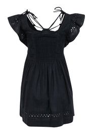 Current Boutique-Sea NY - Black Embroidered Flutter Sleeve Mini Dress Sz XS