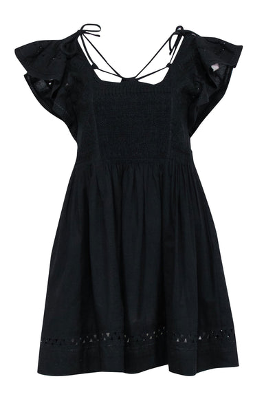 Sea NY - Black Embroidered Flutter Sleeve Mini Dress Sz XS