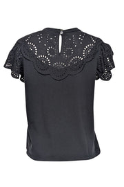 Current Boutique-Sea NY - Black Short Sleeve w/ Eyelet Detail Top Sz S