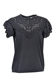 Current Boutique-Sea NY - Black Short Sleeve w/ Eyelet Detail Top Sz S