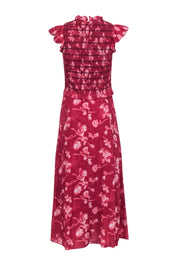 Current Boutique-Sea NY - Brick Red Floral Print " Monet Smocked Midi" Dress Sz 4