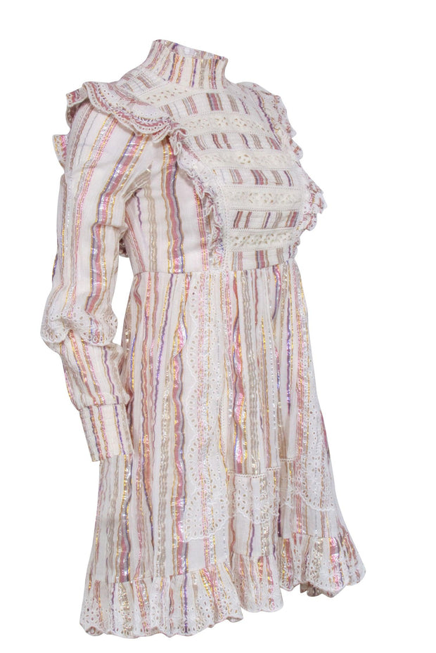 Current Boutique-Sea NY - Cream Metallic Striped Eyelet Mini Dress Sz 00