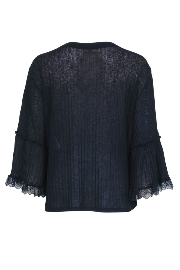 Current Boutique-See By Chloe - Navy Line Textured Lace Trimmed Long Sleeve Shirt Sz M