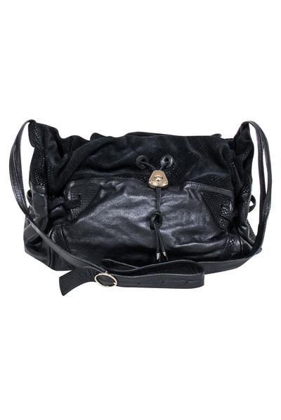 Current Boutique-See by Chloe - Black Leather & Suede Drawstring Crossbody Bag